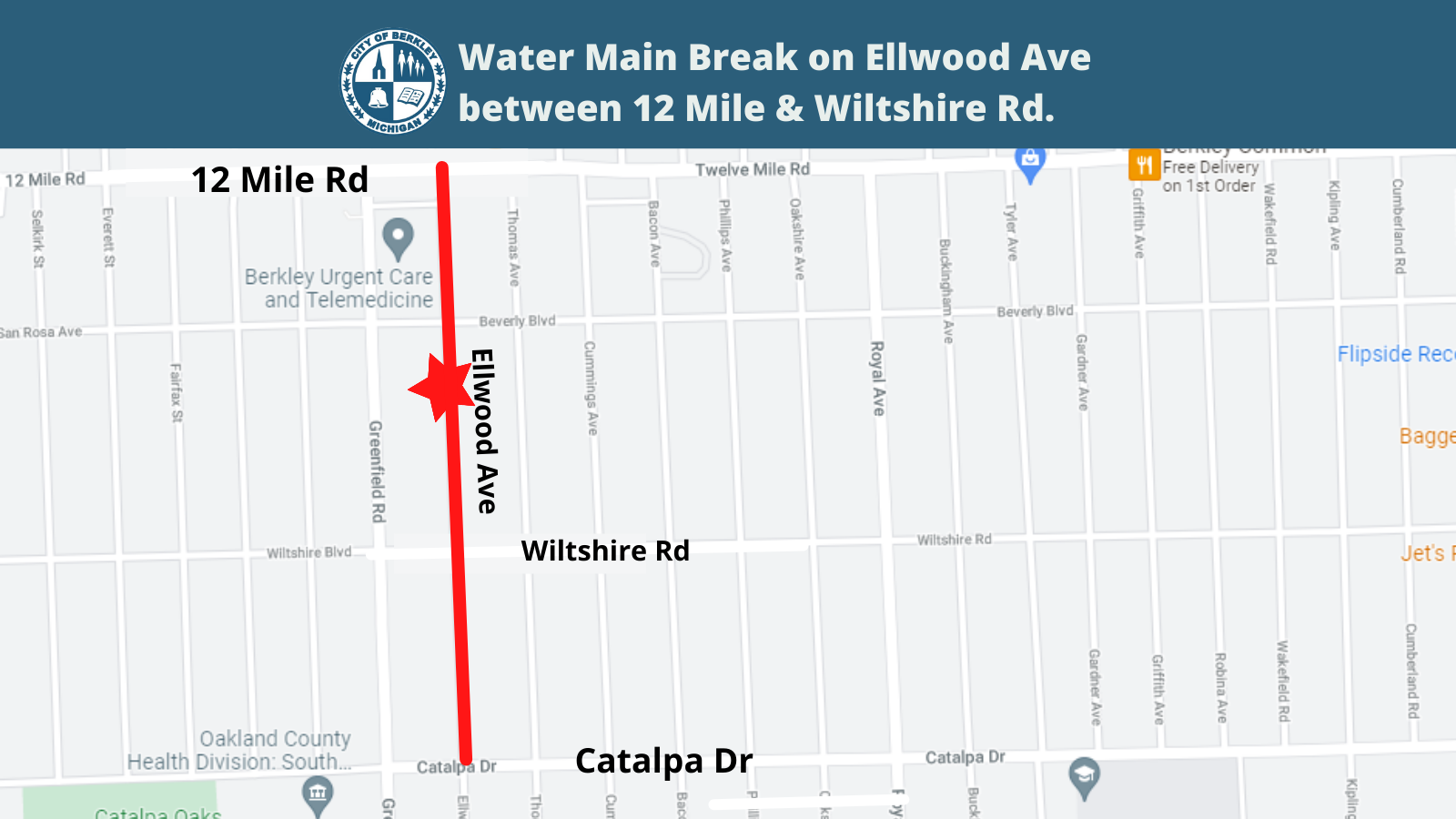 Water Main Break Maps_Ellwood btwn 12 mile and wiltshire